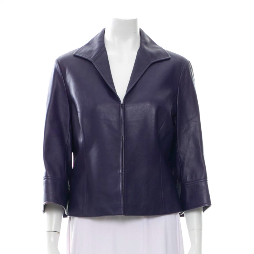 Lafayette 148 Navy Blue Leather Evening Jacket